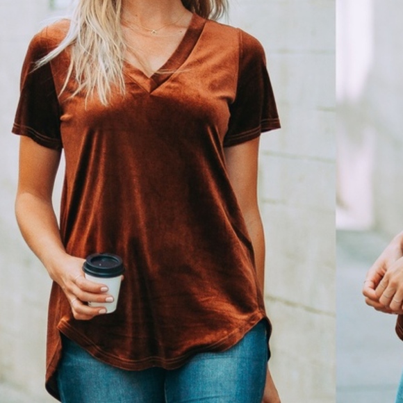 Tops - NEW Women's Velvet V-Neck Round Hem Tee